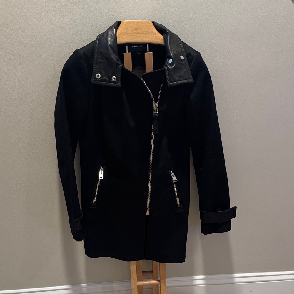 Mackage Black Trench Coat with Silver Zippers